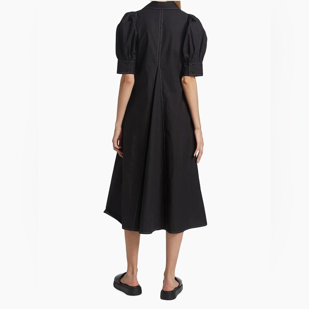 Ganni Cotton Poplin V-Neck Midi Dress, Size Medium - Picture 5 of 7